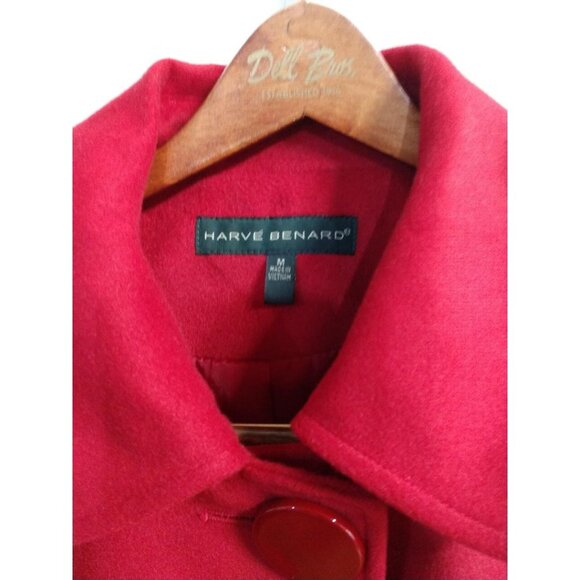 Harve Benard Womens Red Wool Blend Short Coat With Button Closure & Collar - Picture 3 of 7
